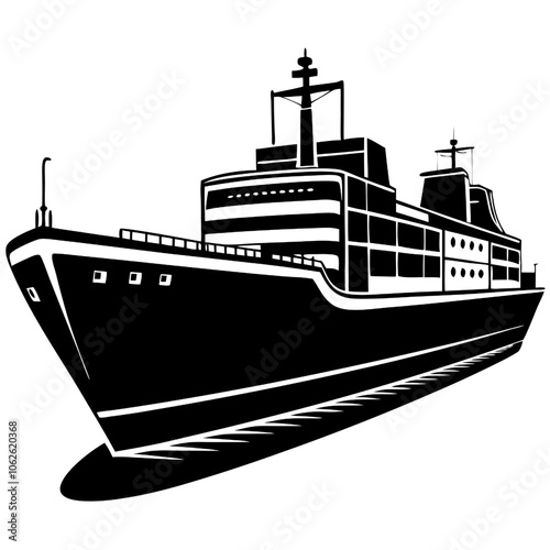 Cargo Ship Silhouette: A powerful and minimalist silhouette of a cargo ship against a black and white background. This iconic image evokes a sense of strength, resilience.