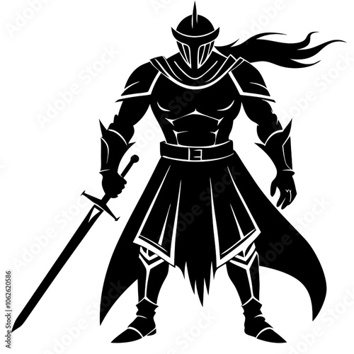 Mighty Knight Silhouette: A powerful, dramatic silhouette of a knight in full armor, wielding a long sword.  A symbol of strength, courage, and medieval fantasy.