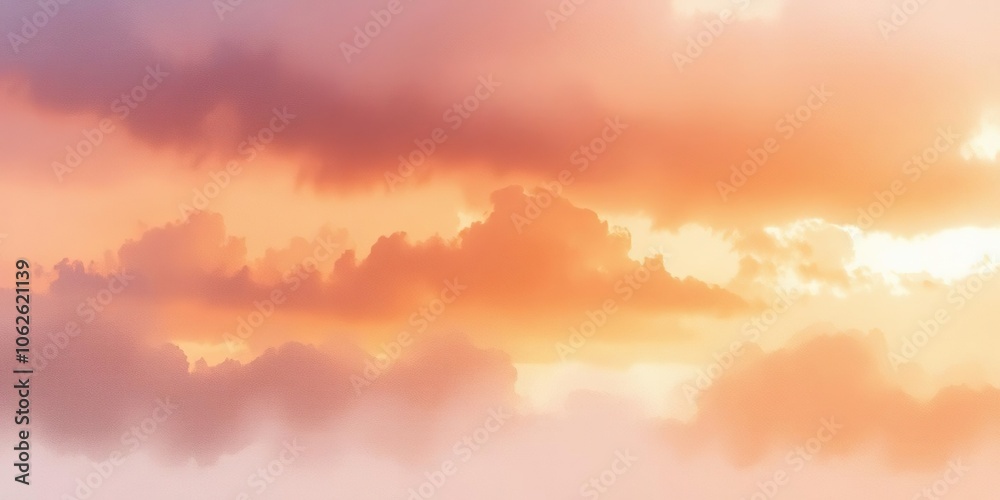 Obraz premium Abstract watercolor painting of a sunset sky in shades of orange and purple with a blend of colors creating a serene and moody atmosphere, watercolor, abstract, sky