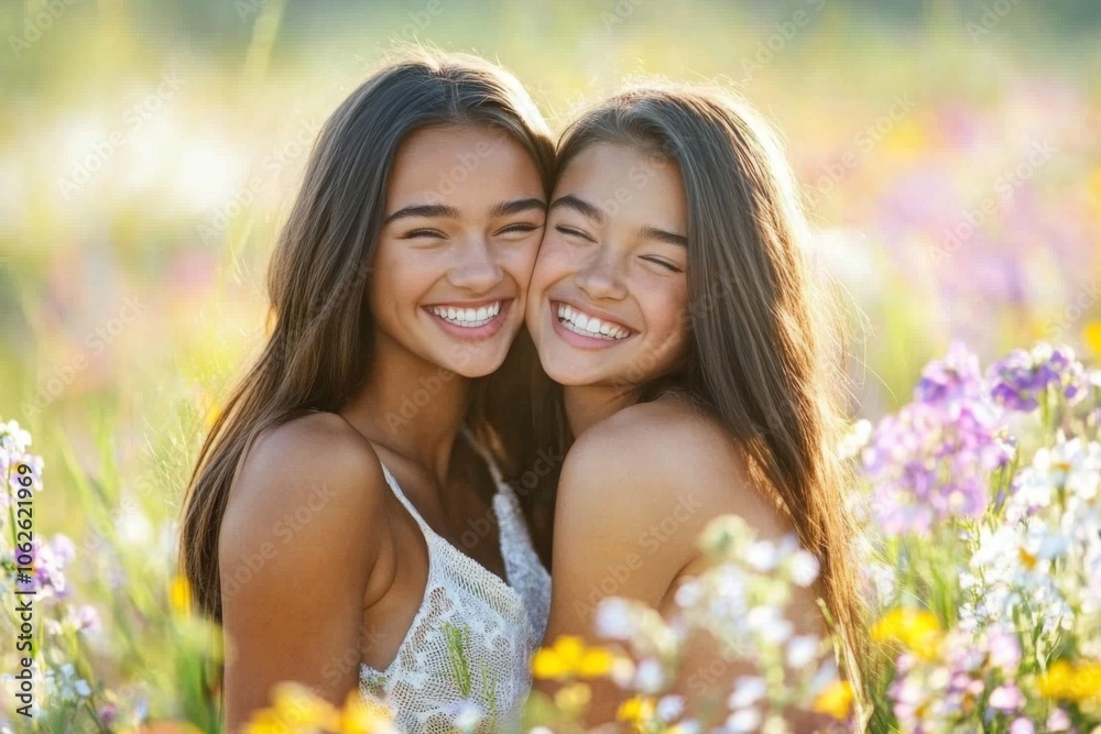Loving Mother Embracing Daughter in Beautiful Field Loving Mother Embracing Daughter in Beautiful Field
