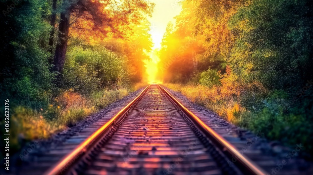 Vibrant Electric Train Tracks in Golden Sunset Vibrant Electric Train Tracks in Golden Sunset