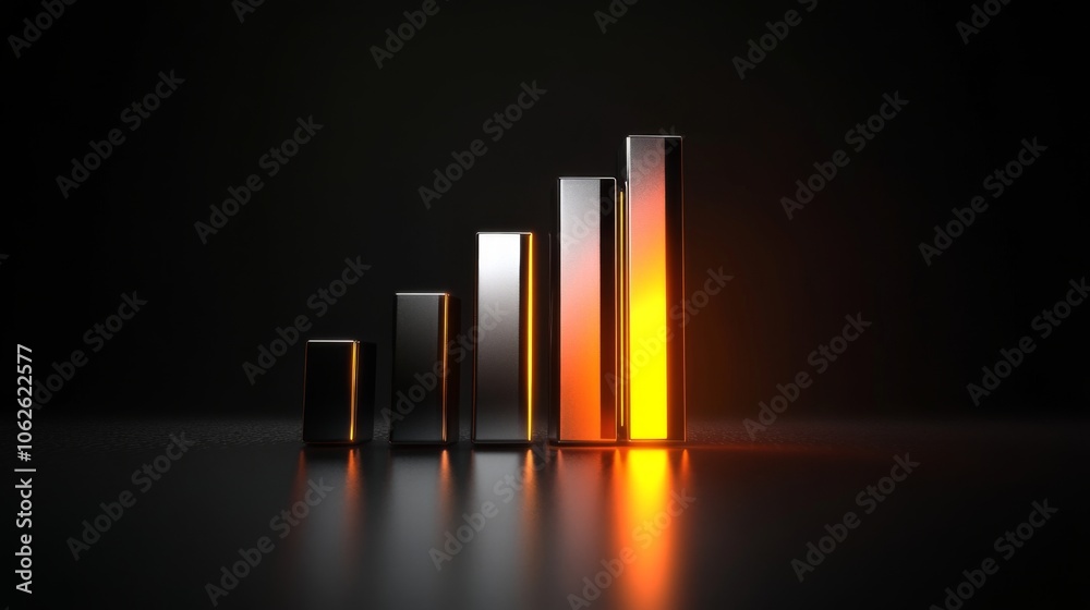 Futuristic 3D Metallic Bar Graph with Neon Lighting Futuristic 3D Metallic Bar Graph with Neon Lighting