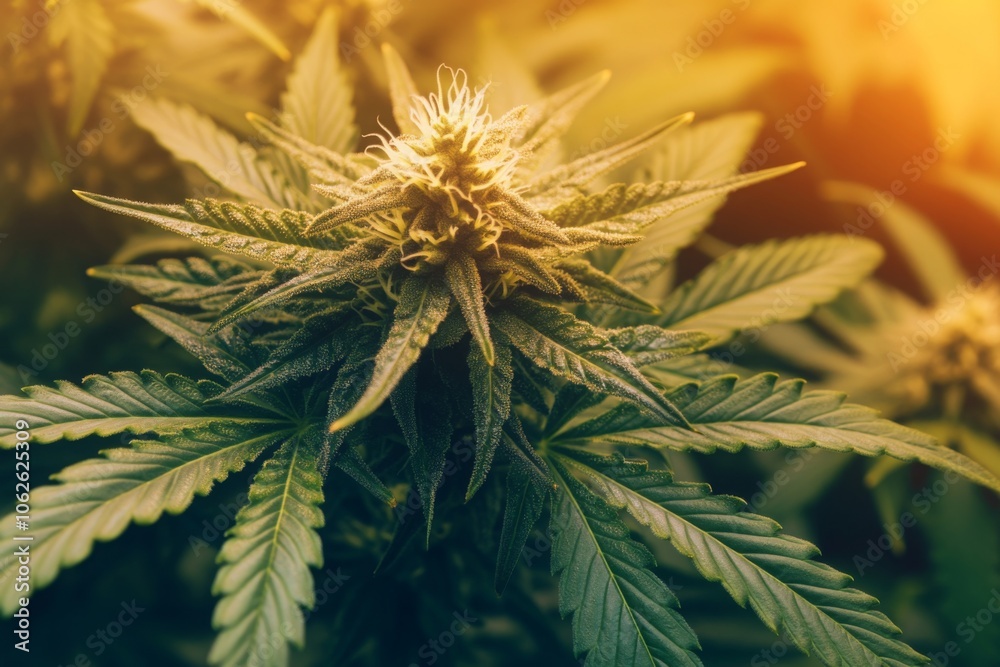 Close-Up of Cannabis Plant in Golden Light Close-Up of Cannabis Plant in Golden Light