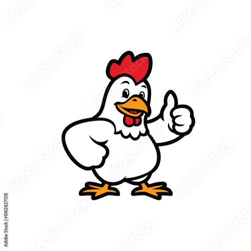 Playful chicken logo with a thumbs-up, symbolizing quality and friendliness. Perfect for food brands, restaurants, or farms that want a welcoming mascot.
