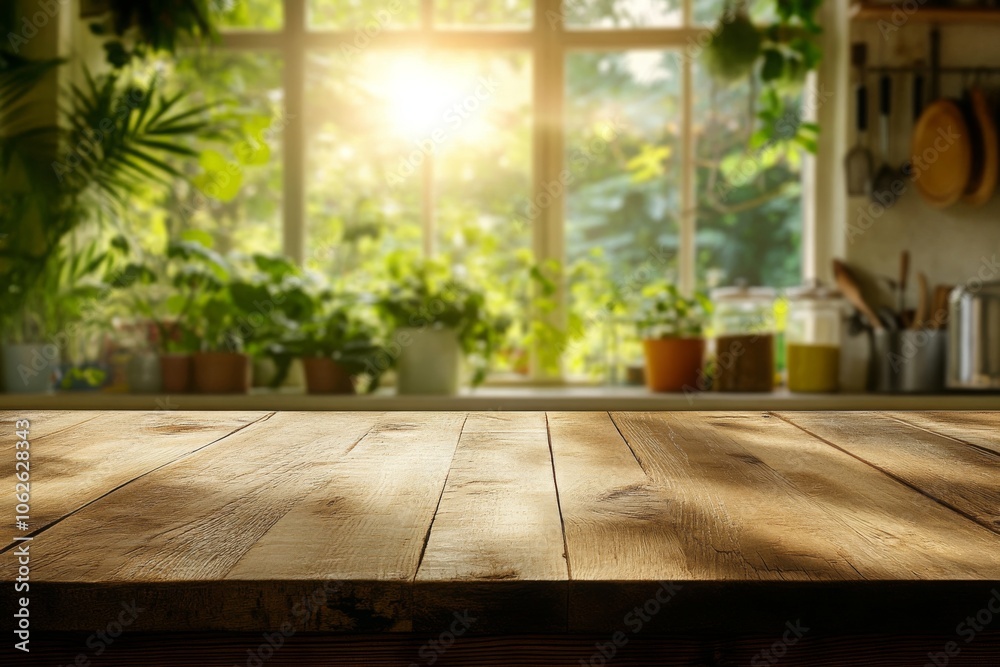 Rustic Wooden Kitchen Table with Natural Backdrop Rustic Wooden Kitchen Table with Natural Backdrop
