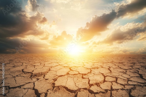 Expansive Landscape with Cracked Earth and Stormy Sky