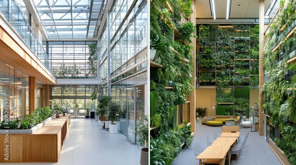 Modern Office Building with Lush Greenery Modern Office Building with Lush Greenery