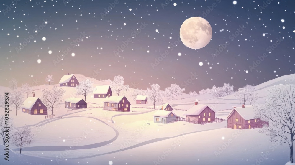 Naklejka premium Christmas Snow Moon Village