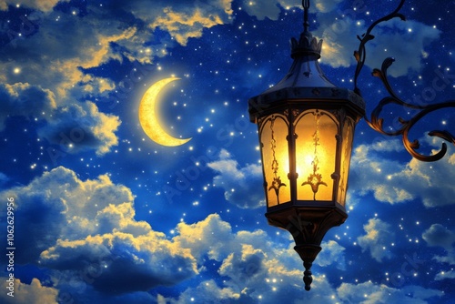 Glowing Lantern Under Soft Night Sky