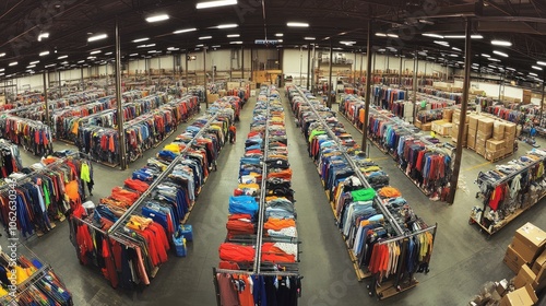 Warehouse Full of Clothing Racks