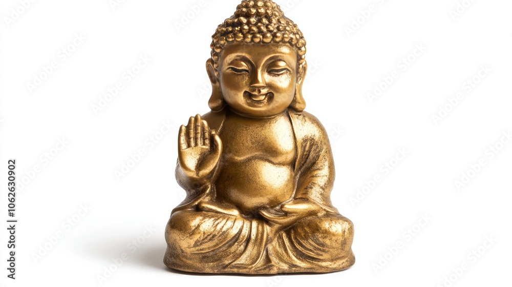 Traditional gold Buddha figurine, isolated on white, serene expression and symbolic hand pose Traditional gold Buddha figurine, isolated on white, serene expression and symbolic hand pose