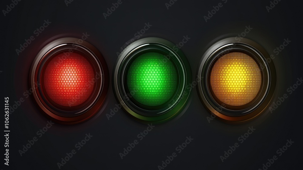 Traffic light set with red, yellow, and green indicators, symbolizing movement. Traffic light set with red, yellow, and green indicators, symbolizing movement.