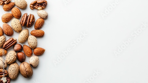 Wallpaper Mural Variety of nuts, including pecans, hazelnuts, and almonds, on white. Torontodigital.ca
