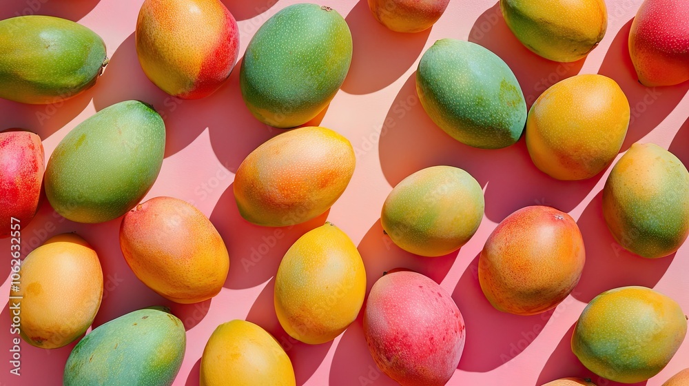 Variety of ripe mangoes, isolated on white, close-up on vibrant orange color and natural texture Variety of ripe mangoes, isolated on white, close-up on vibrant orange color and natural texture