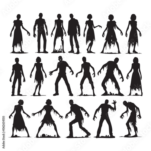 Silhouette set of zombie on white background