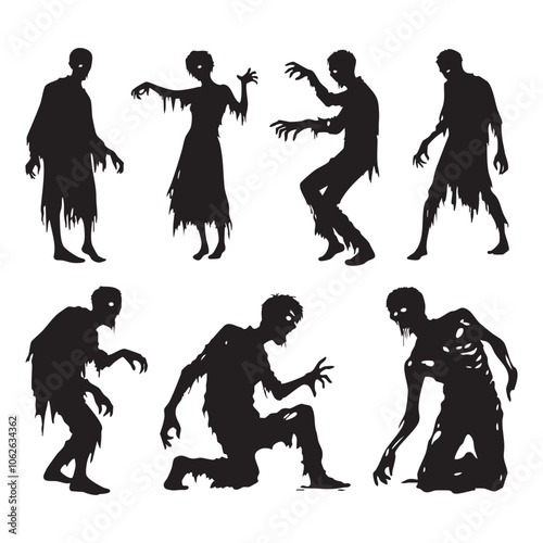 Silhouette set of zombie on white background