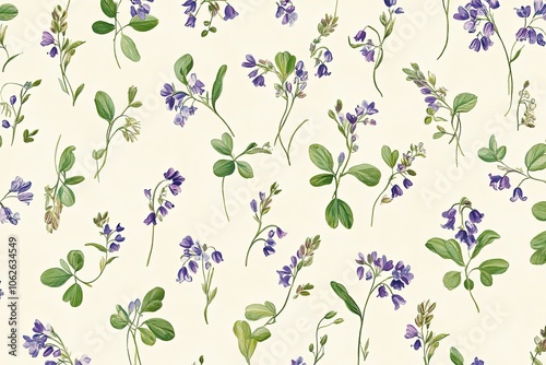 a pattern of blue flowers and green leaves