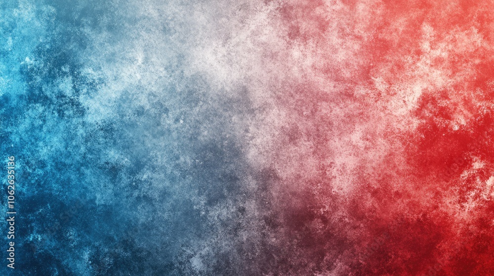 Vibrant light blue and red gradient, abstract grainy background.
