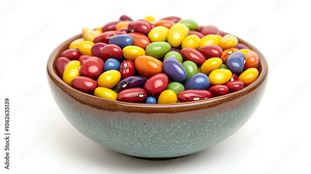 Vibrant lima beans in a round bowl, front view, isolated on white Vibrant lima beans in a round bowl, front view, isolated on white