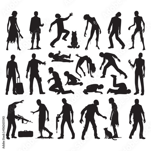 Silhouette set of zombie on white background