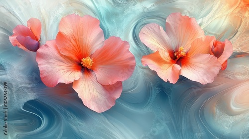 Beautiful delicate flowers with soft petals on a colorful abstract background.