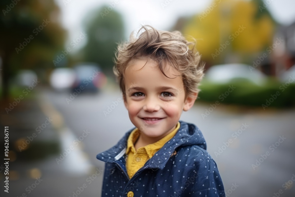 Portrait of a smiling little boy on the street in autumn. Portrait of a smiling little boy on the street in autumn.