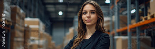 Wallpaper Mural Confident Businesswoman in Warehouse Setting Overseeing Operations Torontodigital.ca