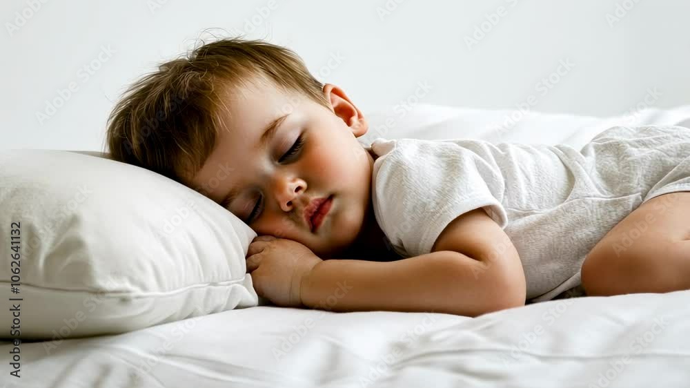 Sleeping Baby on White Bedding, child, infant, toddler, slumber, rest Sleeping Baby on White Bedding, child, infant, toddler, slumber, rest