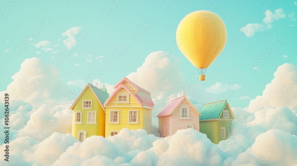 Colorful Houses in a Dreamy Cloudscape Colorful Houses in a Dreamy Cloudscape