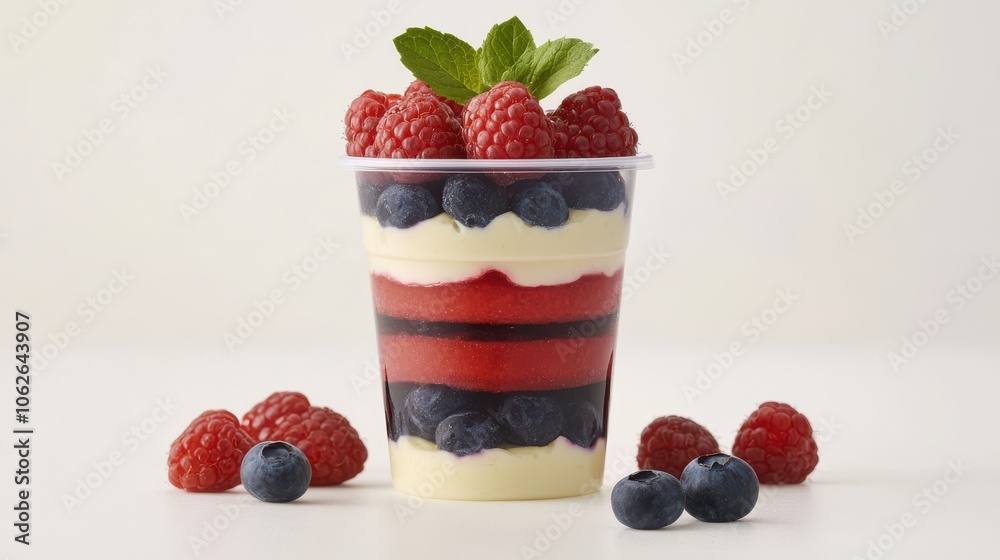 Layers of Yogurt with Berries in a Clear Cup Layers of Yogurt with Berries in a Clear Cup