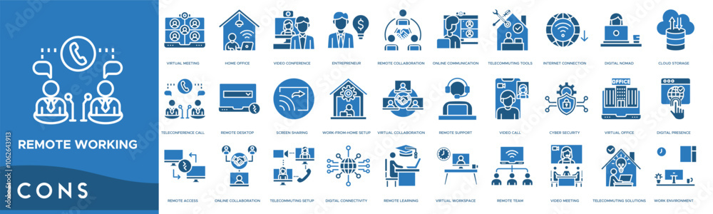 Remote Working icon. Virtual Meeting, Home Office, Video Conference, Entrepreneur and Remote Collaboration Remote Working icon. Virtual Meeting, Home Office, Video Conference, Entrepreneur and Remote Collaboration