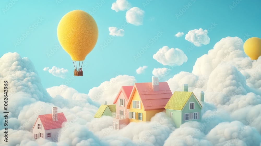 Fototapeta premium A Dreamy Flight Over a Cloud Village