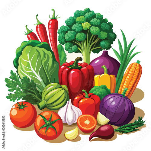 vector Assorted Fresh Vegetables on White Background