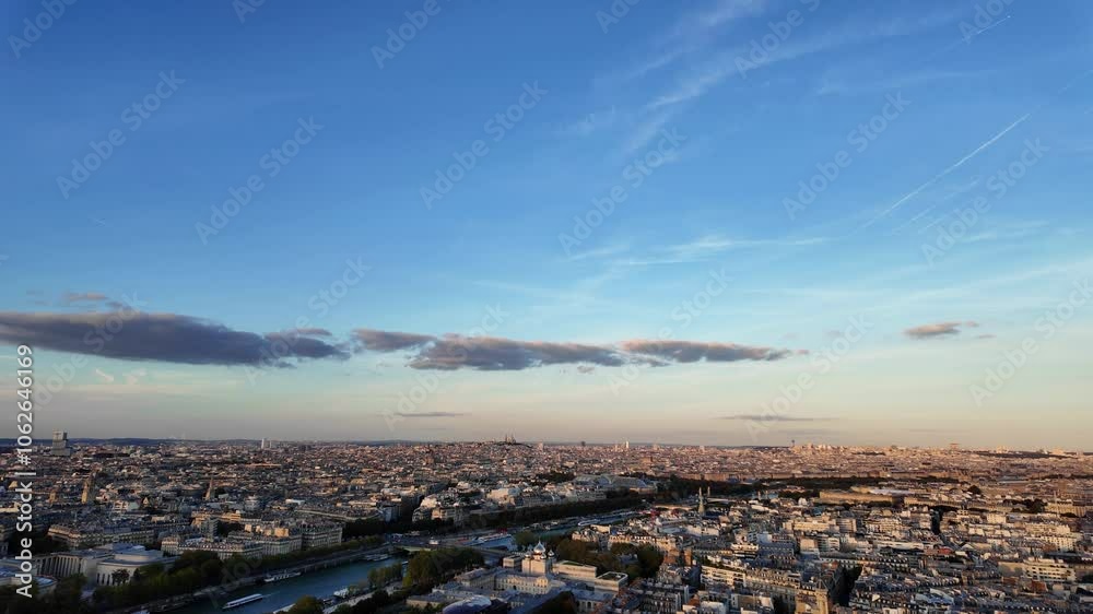 Paris city skyline France, buildings at sunset, Seine river beautiful Europe travel Paris city skyline France, buildings at sunset, Seine river beautiful Europe travel