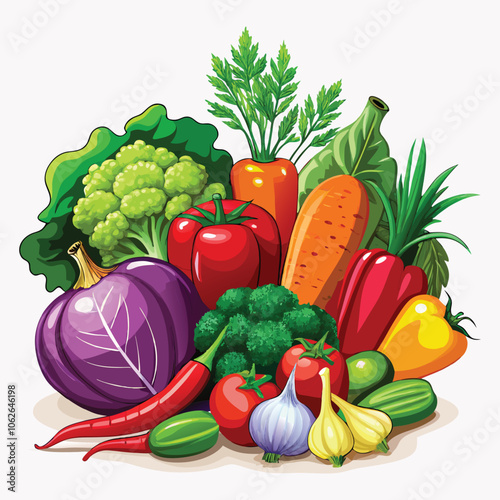 vector Assorted Fresh Vegetables on White Background