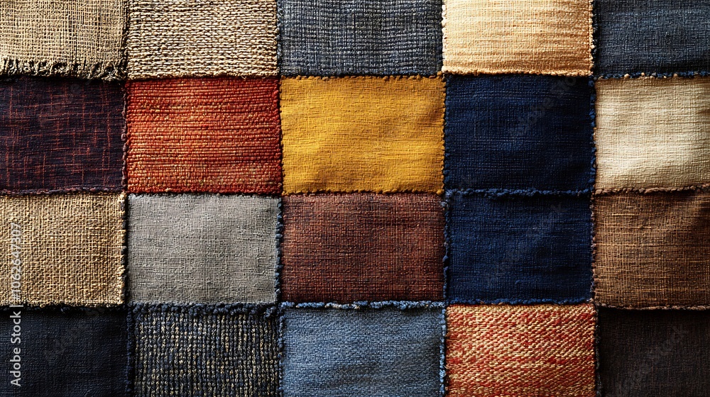 A rustic patchwork-inspired carpet design, with textured squares in warm neutral colors, subtle woven patterns, arranged seamlessly, creating a cozy, natural aesthetic, A rustic patchwork-inspired carpet design, with textured squares in warm neutral colors, subtle woven patterns, arranged seamlessly, creating a cozy, natural aesthetic,