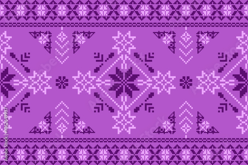 Cross stitch and ikat geometric seamless pattern ethnic oriental traditional background.carpet,wallpaper,clothing,wrapping,batik,fabric,vector illustration oriental geometric art pattern embroidery