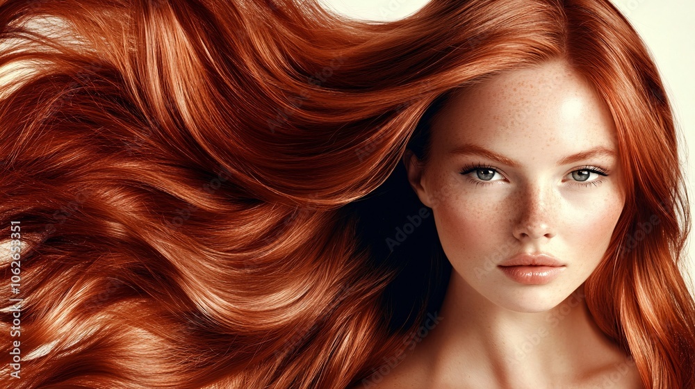 Obraz premium Captivating Portrait of a Woman with Wavy Copper Hair