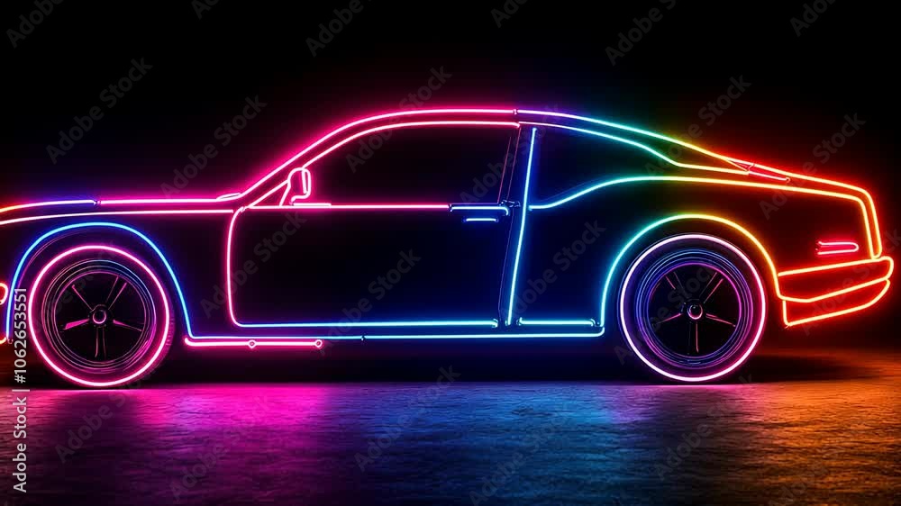 Neon Car Outline, silhouette, sports car, muscle car, classic car, vintage car Neon Car Outline, silhouette, sports car, muscle car, classic car, vintage car