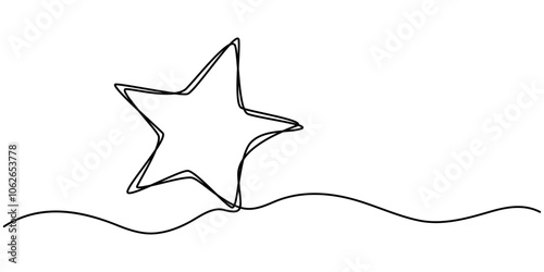 One line  Drawing or illustration of a star, Hand drawn doodle star in continuous line art style. Single line vector illustration, editable stroke, Star one continuous line drawing sparkle sketch.