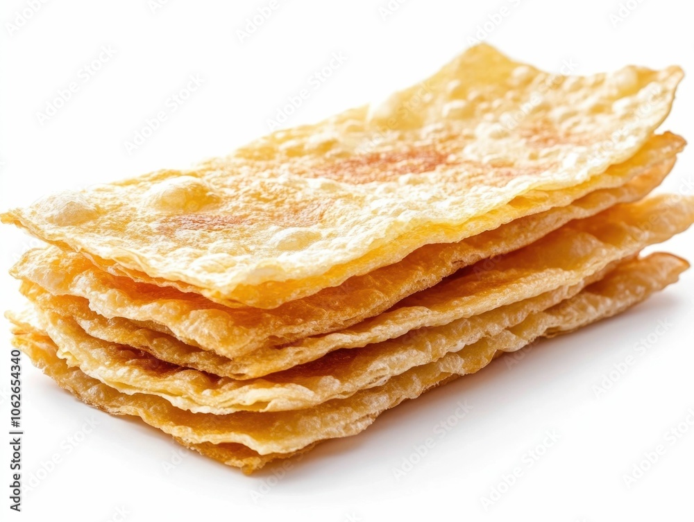 Crispy golden brown Thai roti flatbread served with rich sweet condensed milk and sugar a traditional and delicious street food snack isolated on a clean white background Crispy golden brown Thai roti flatbread served with rich sweet condensed milk and sugar a traditional and delicious street food snack isolated on a clean white background