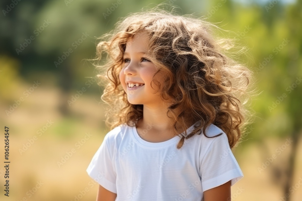 Portrait of a cute little girl with long curly hair in the park Portrait of a cute little girl with long curly hair in the park
