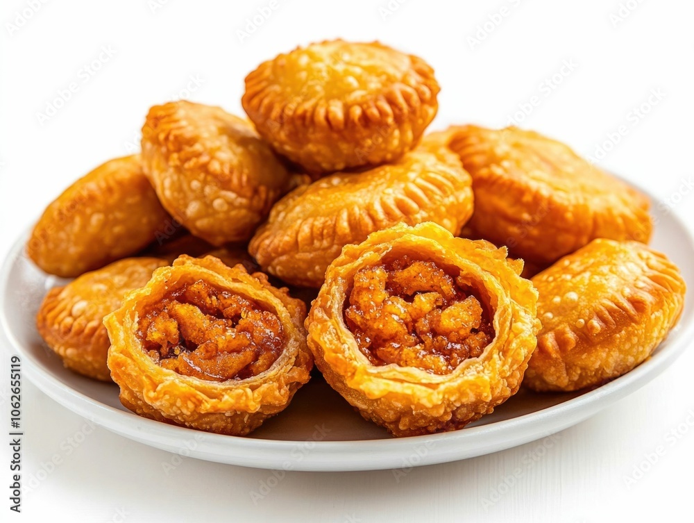 A close up image of a serving of khanom buang a popular Thai traditional pastry snack with a crispy flaky exterior and a sweet and savory filling The snacks are isolated on a white background A close up image of a serving of khanom buang a popular Thai traditional pastry snack with a crispy flaky exterior and a sweet and savory filling The snacks are isolated on a white background
