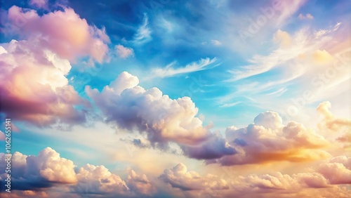 Asymmetrical clouds and sky in the daytime with a pastel background