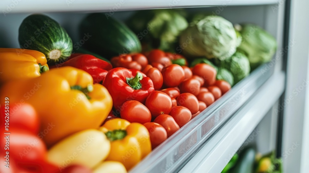Fridge filled to the brim with a colorful array of fresh produce fruits and healthy grocery items neatly arranged on the shelves creating a visually appealing and bountiful scene in the kitchen Fridge filled to the brim with a colorful array of fresh produce fruits and healthy grocery items neatly arranged on the shelves creating a visually appealing and bountiful scene in the kitchen