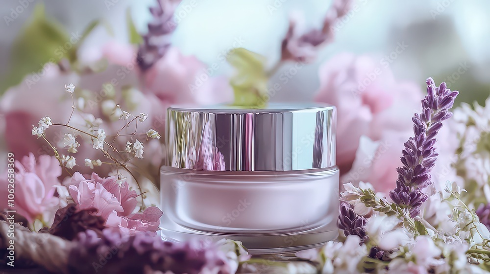 Luxury Face Cream Jar for advertising. Cream Jar with Flower Background. Face cream jar surrounded by fresh flowers and natural elements. Cream Jar with Flower Background. Luxury Face Cream Jar for advertising. Cream Jar with Flower Background. Face cream jar surrounded by fresh flowers and natural elements. Cream Jar with Flower Background.