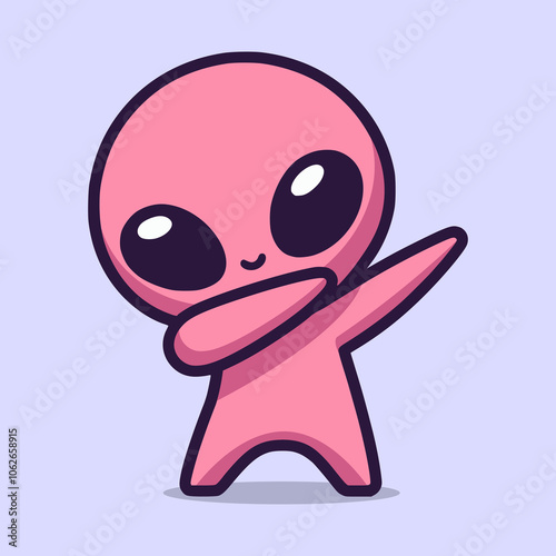 cute alien dabbing pose cartoon character flat color vector illustration template design