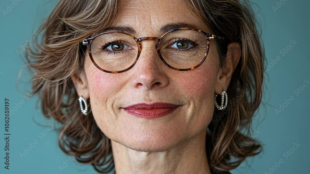 Portrait of a smiling woman wearing glasses, female, adult, mature, senior, middle-aged Portrait of a smiling woman wearing glasses, female, adult, mature, senior, middle-aged
