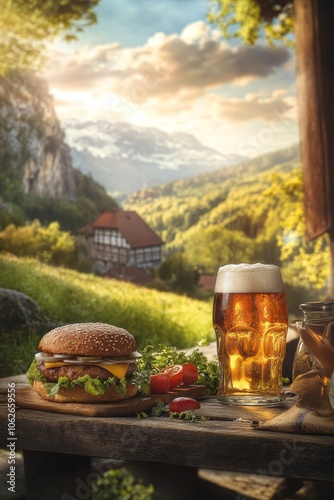 A rustic beer and burger experience amidst germany s charming old city and scenic landscape photo