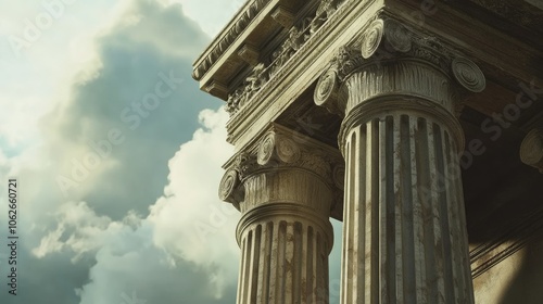 Classical Greek column detail, historic architecture, open sky photo